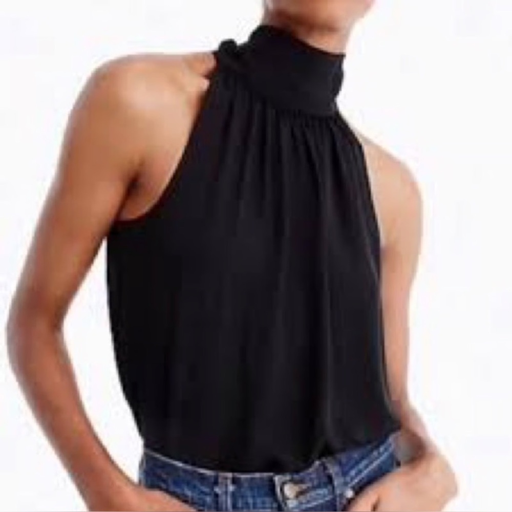 J.Crew Black Sleeveless Halter Top with Tie Neck, Size 00